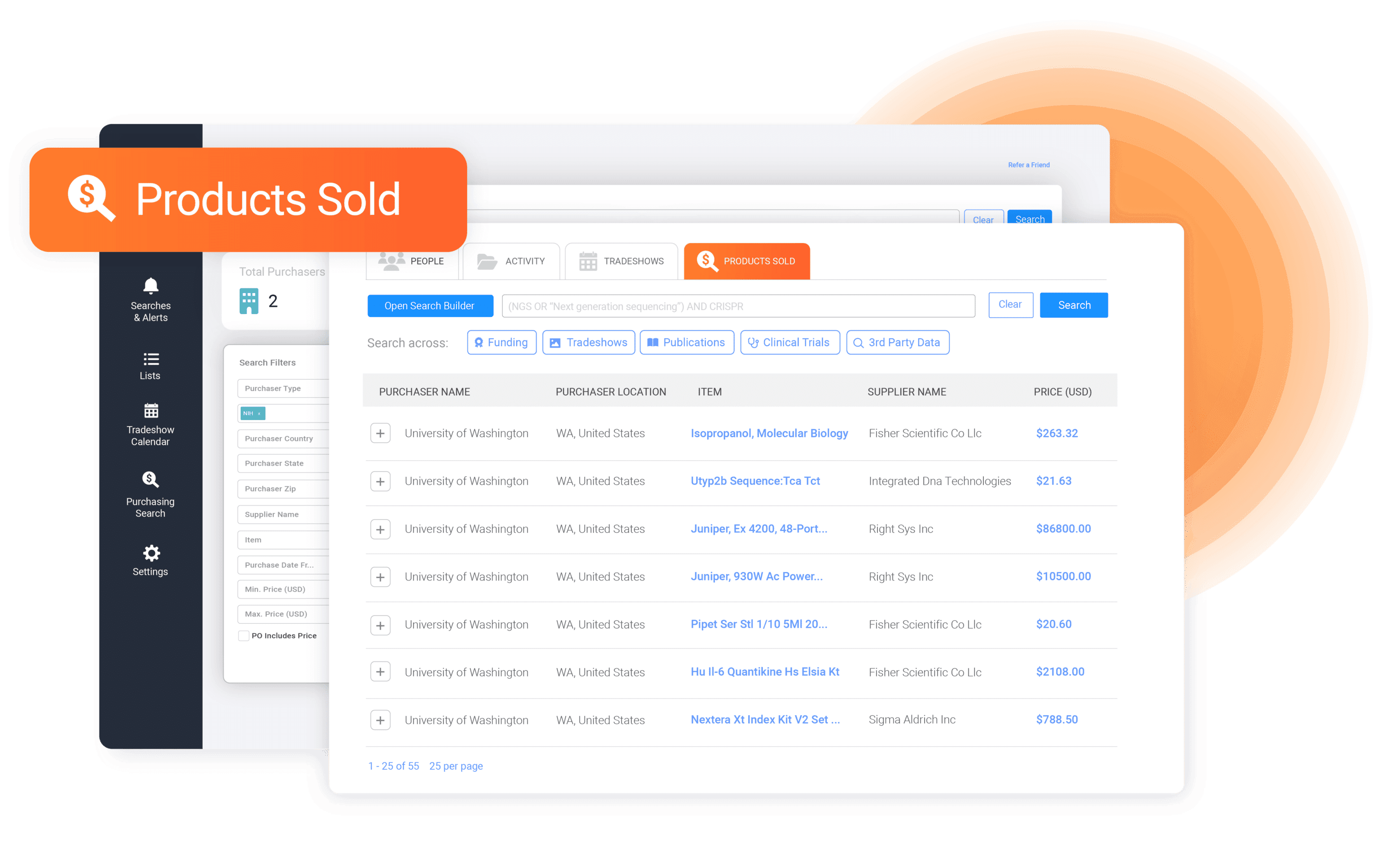 Use keywords to find purchase records